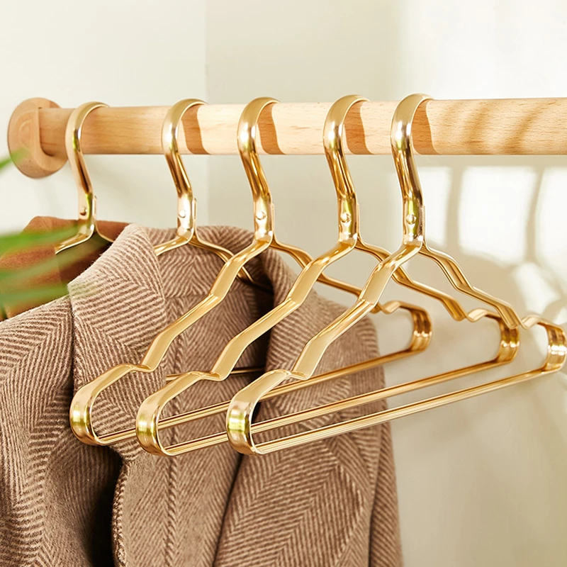 

10 Pcs Aluminium Alloy Clothes Hangers Coat Hangers Non-slip Seamless Metal Rack Wardrobe Organizer Closet Clothing Golden Rack