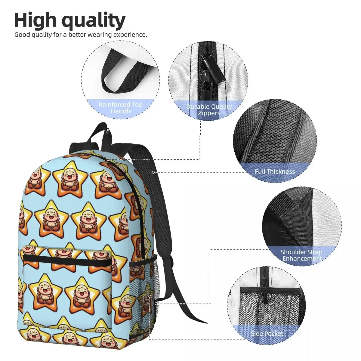 Cartoon Monk Cute Backpack Student BookBag Kids School Bag Computer Shoulder Bags for Men Women