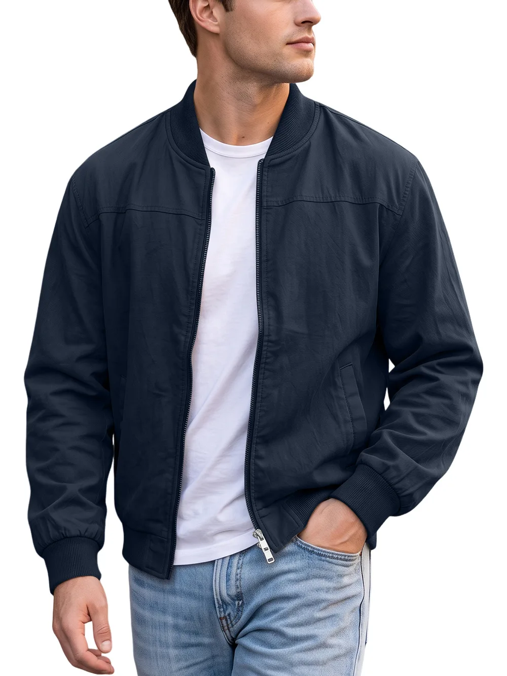 American Style New Fashion Men Solid Color Simple Basic Zipper Long Sleeve Casual Trendy Jackets Male Coats Top Clothes Cardigan