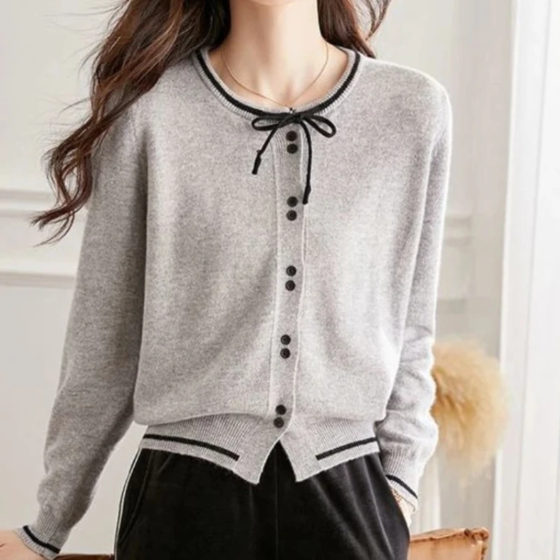 

Round O Neck Ladies Knit Sweaters Elegant Jacket Outerwear 2024 Trend Women's Cardigans Chic Trending Fashion Novelties in Hot