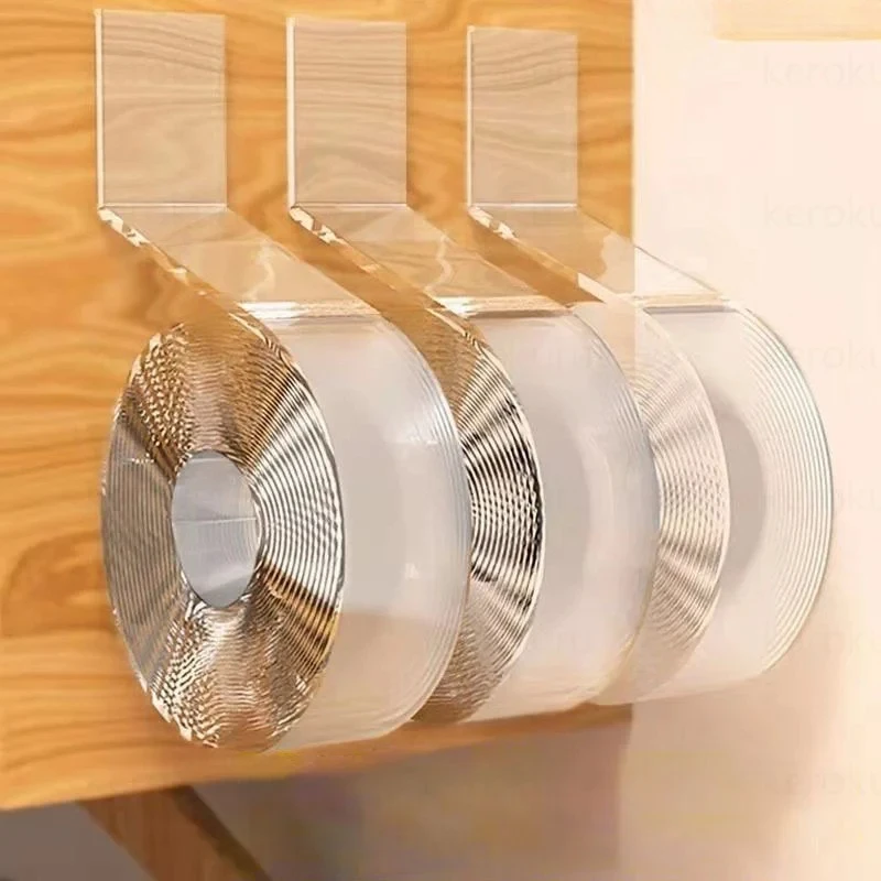 2 rolos de fita dupla face transparente reutilizável de 1/3/5M, fita adesiva sem traços, gadget, fita dupla face, fitas nano