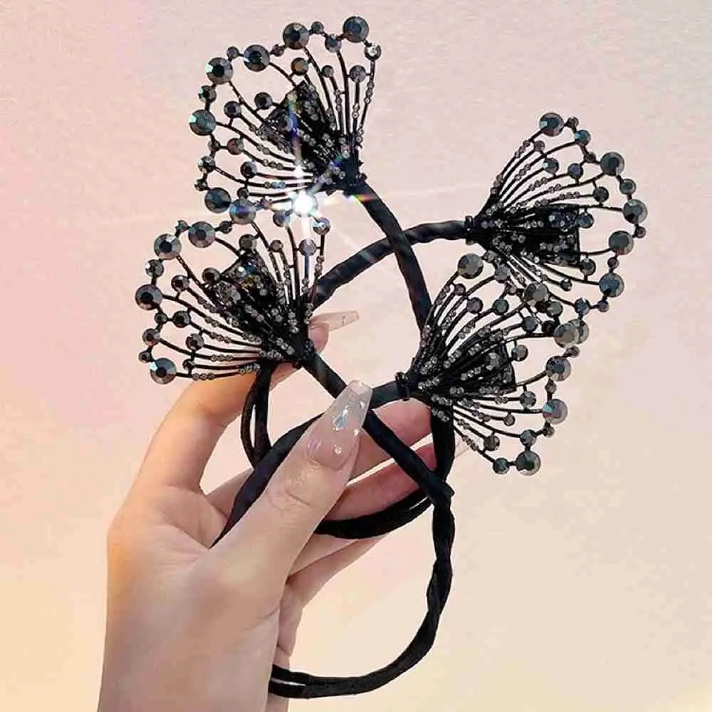 Women Rhinestone Bow Hair Bands Korean Girls Headband For Hair Bun Ponytail Holder Hair Accessories Headdress Curler Braider