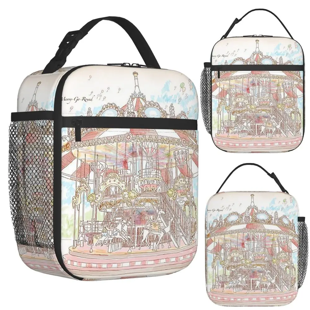 Pastel Circus Carousel Insulated Lunch Bag for Women Office Cooler Thermal Food Box Tote Portable Lunch Boxes Container