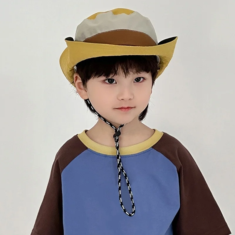 Kids Fisherman Hat Children Boys Girls Camping Hiking Hat Spring Summer Adjustable Toddler Visor Caps With Windproof Rope