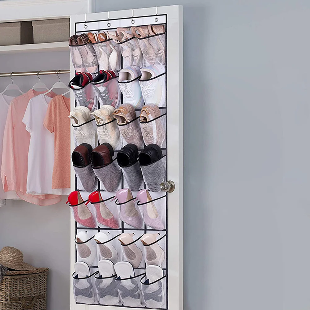 

1 Set 28-Grid Transparent Mesh Over The Door Shoe Organizer Storage Bag For Home Office Dormitory Multi-Layer Hanging Organizer