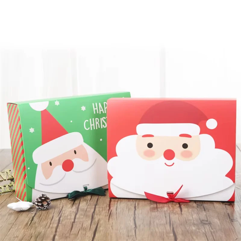 10 Pcs/Lot Christmas Bow Ribbon Gift Box Large Red Green Packaging Boxes Craft Wrap Storage Paper Box DIY Chocolate Candy Box