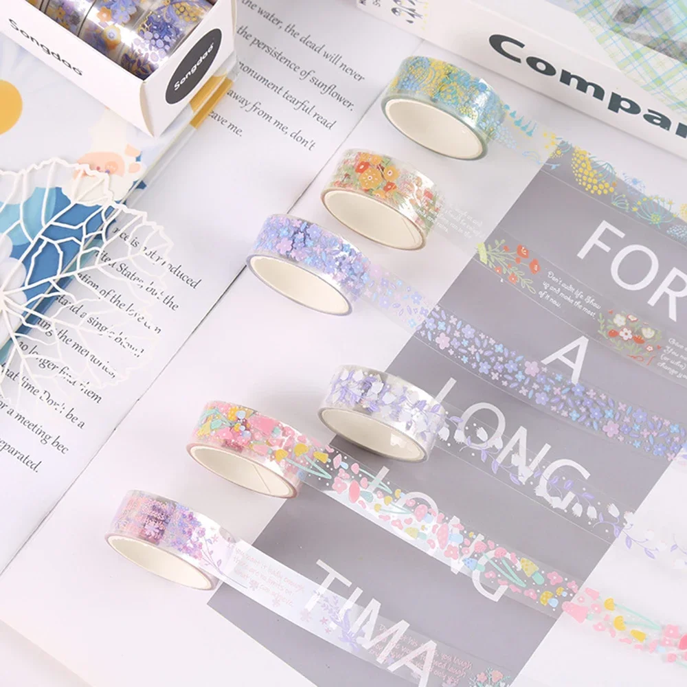 5 Roll Creative Transparency PET Washi Tape DIY Scrapbooking Diary Handbook Decoration Masking Tapes Stationery