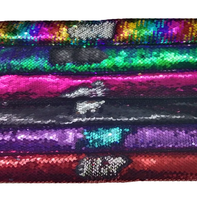 60x50cm Bling Bling Romantic Colorful Sequin Double-face Reversible Sequin Fabric Satin Back Sequin Fabric For DIY Sewing Bag