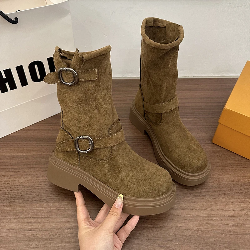 

Zapatos De Mujer, осенние женские ботильоны, обувь без шнуровки на низком каблуке, модная удобная короткая обувь с квадратным носком