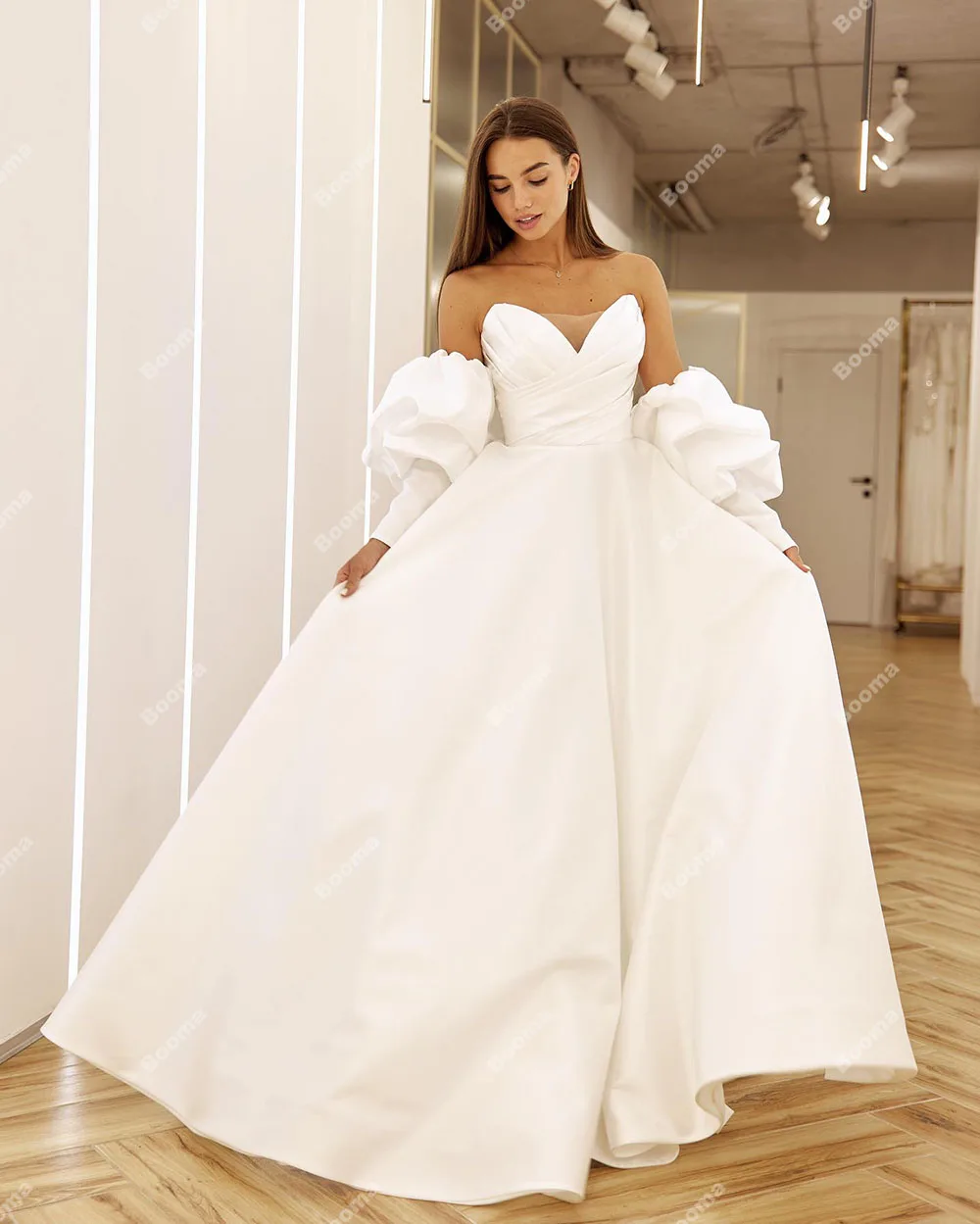 Booma-vestidos de novia con manchas simples para mujer, vestidos de novia de línea A con mangas abullonadas, vestidos de novia de fiesta de noche, 2023