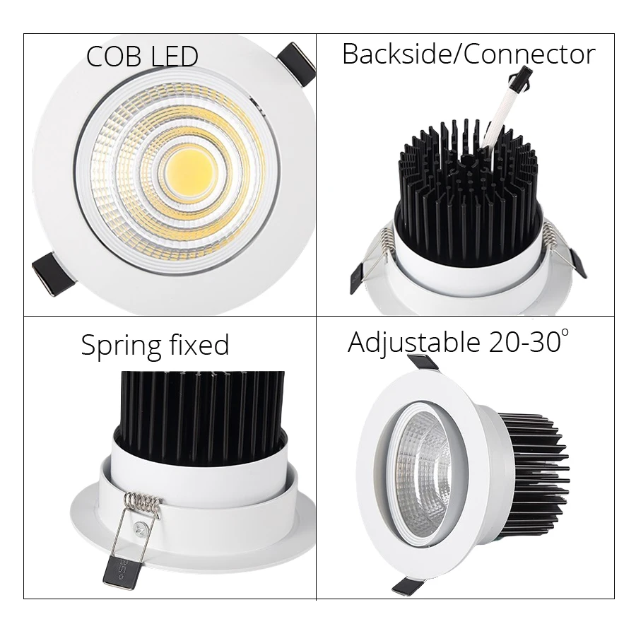 COB LED Downlight Spot Light 3W 5W 7W 10W Dimmable 220V Black Silver White Finish