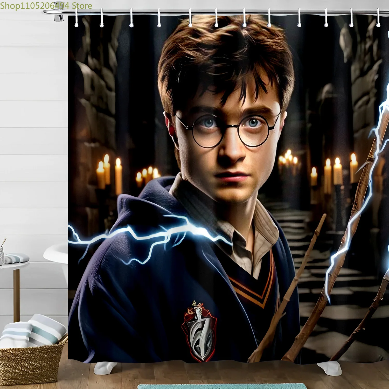 

Shower Curtain Featuring Warner Bros. Magical Wizard Lightning Design, Perfect for Valentine'S Day Bathroom Decoration, Made f