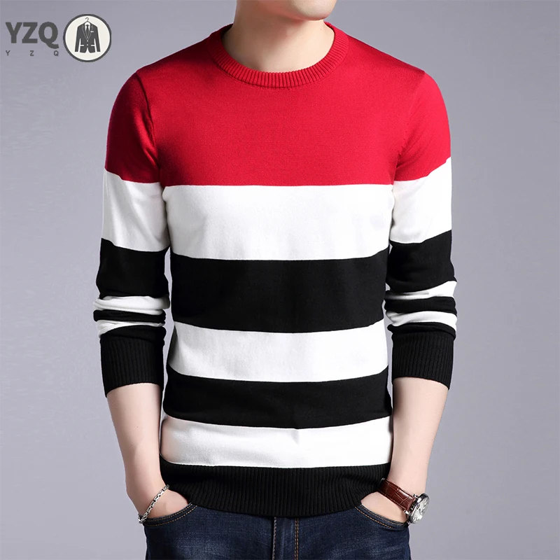 New Men's Casual Striped Long Sleeved Knitted Shirt Fashionable and Comfortable All Season Top