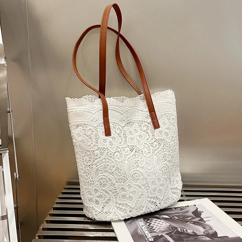 

Fashion Solid Color Hollow Out Fabric Women's Shoulder Bags 2025 Spring New Versatile Bag for Women Youth High Quality Handbag