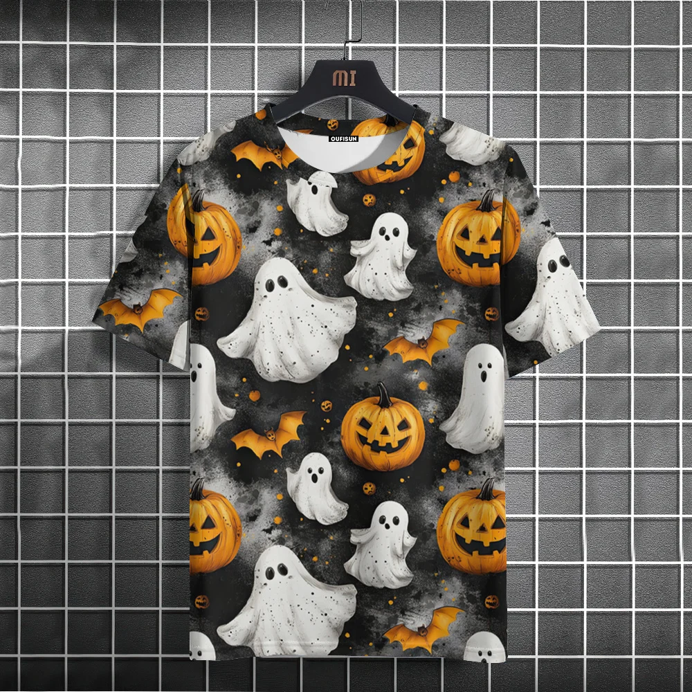 Men's T-shirt Halloween Pumpkin 3D Printed Casual Harajuku Horror Top O Neck Short Sleeve Sportshirt Outdoor Oversized Clothing