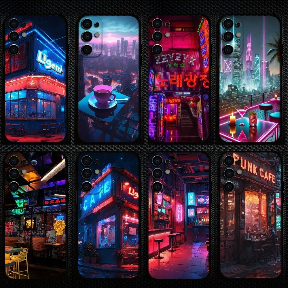 

cyberpunk cafe Phone Case For Samsung S25/S24/S23/S22/S21/S20/Plus,Fe,Lite/Others Black Cover