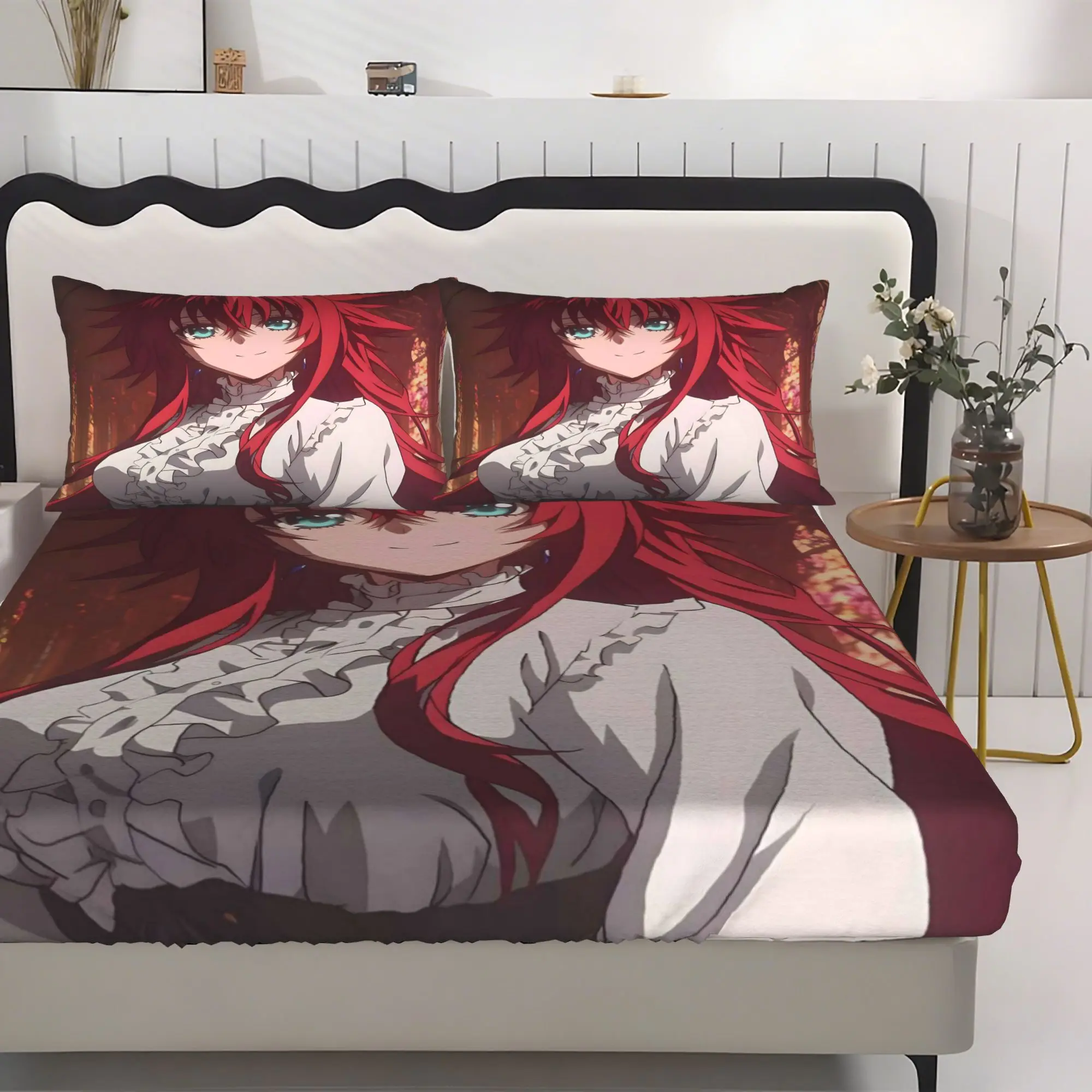 Customize A Three-Piece Bedding from Highschool-Dxd Featuring a Fitted Sheet for Effortless Bed Arrangement And a Uniform Appear