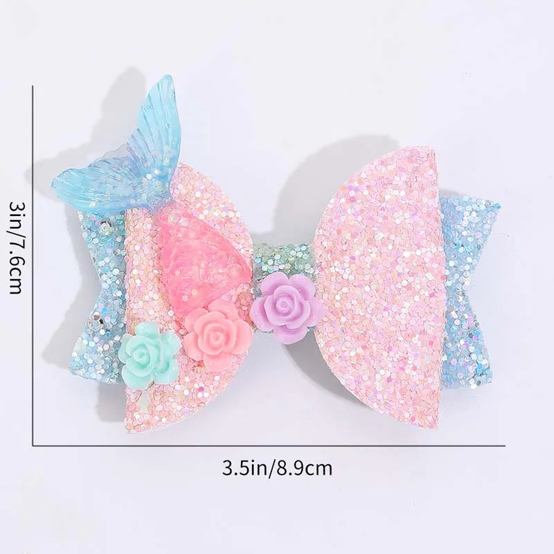 ncmama New Mermaid Hair Bow Clip Cute Flower Hairclip Glitter Handmade Bowknote Hairpin Barrettes Headwear Girl Hair Accessories