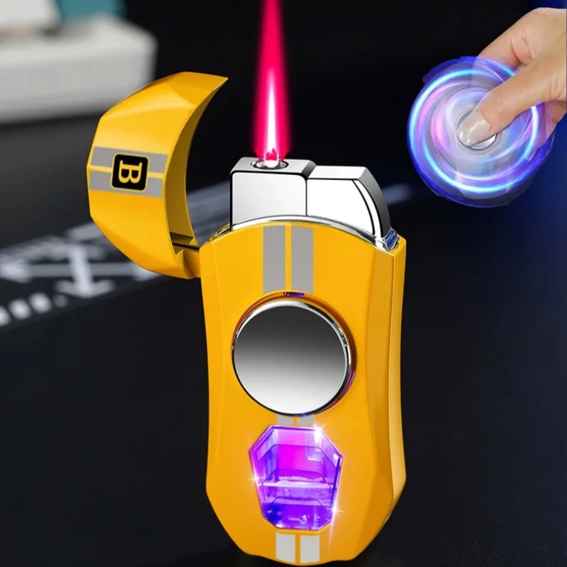 

Windproof Colorful Lights Cool Visual Window Lighter Fingertip Rotating Gyroscope Direct Spray Flame Inflatable Portable Lighter