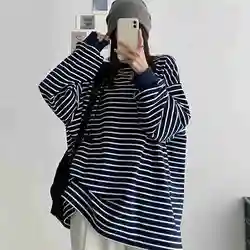 女性用長袖ストライプTシャツ,女性用トップス,韓国スタイルTシャツ,プラスサイズ,6XL, 150kg,秋の服