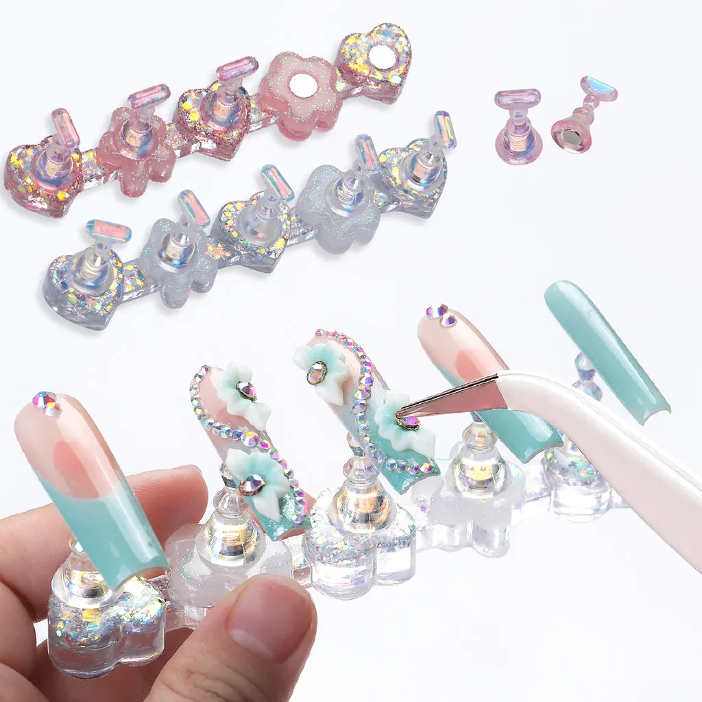 Nuevo soporte magnético para uñas, soporte de exhibición para práctica, resina láser Aurora Ice, Base de corazón transparente, estante de exhibición, herramienta artística para uñas