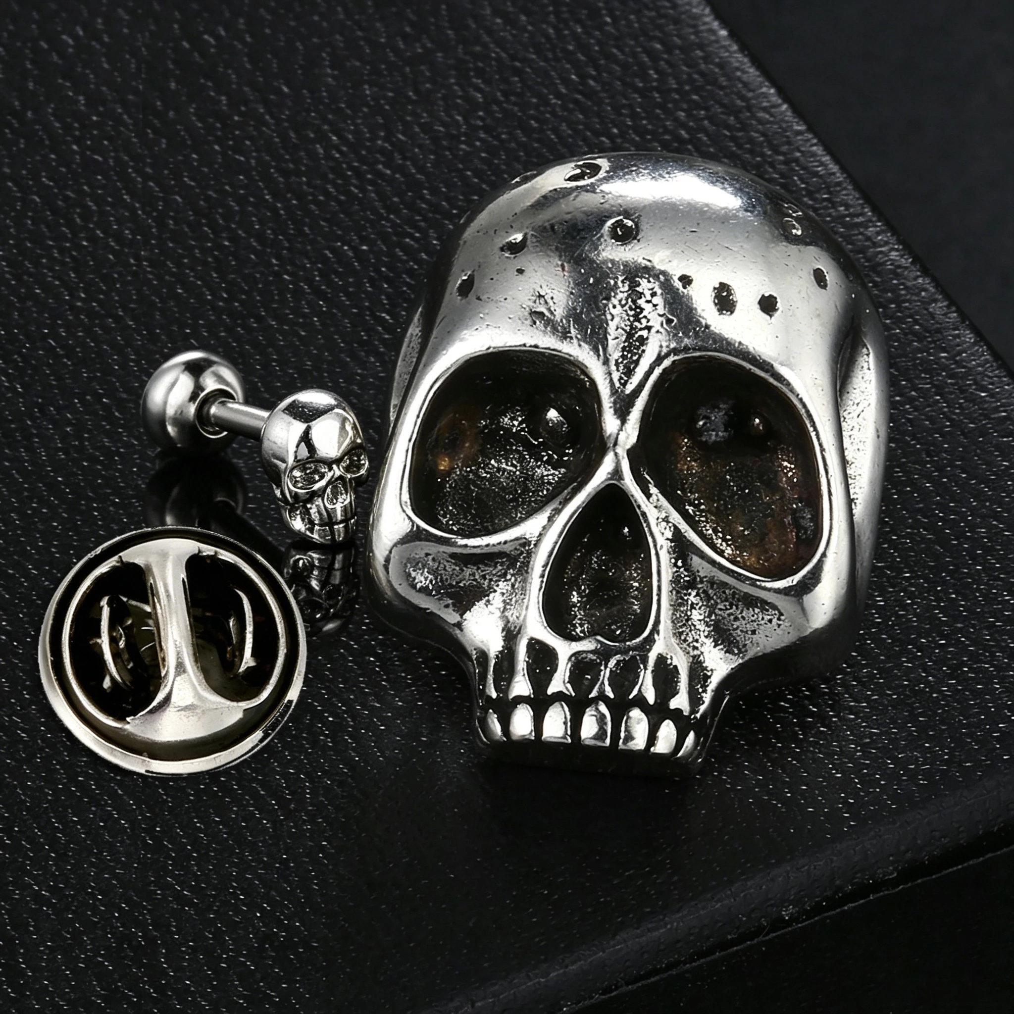 1pc Punk Gothic Style Skull Head Brooch For Men Backpack Badge Ghost Head Clothing Bag Pins Fashion Women Halloween Gift OHX001