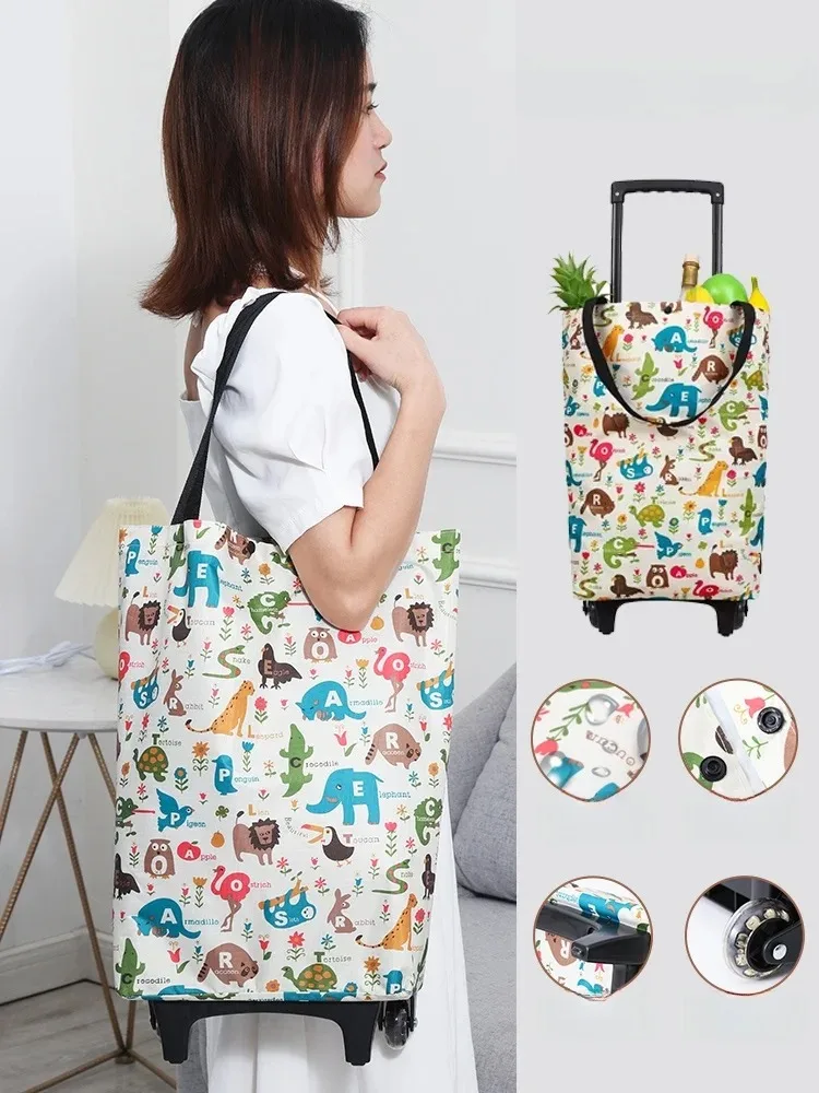 Large Capaci Portable Op Cart with Pull Rod for Home Vegetable Bung Campus Piup Quiet Foldable Utili Cart