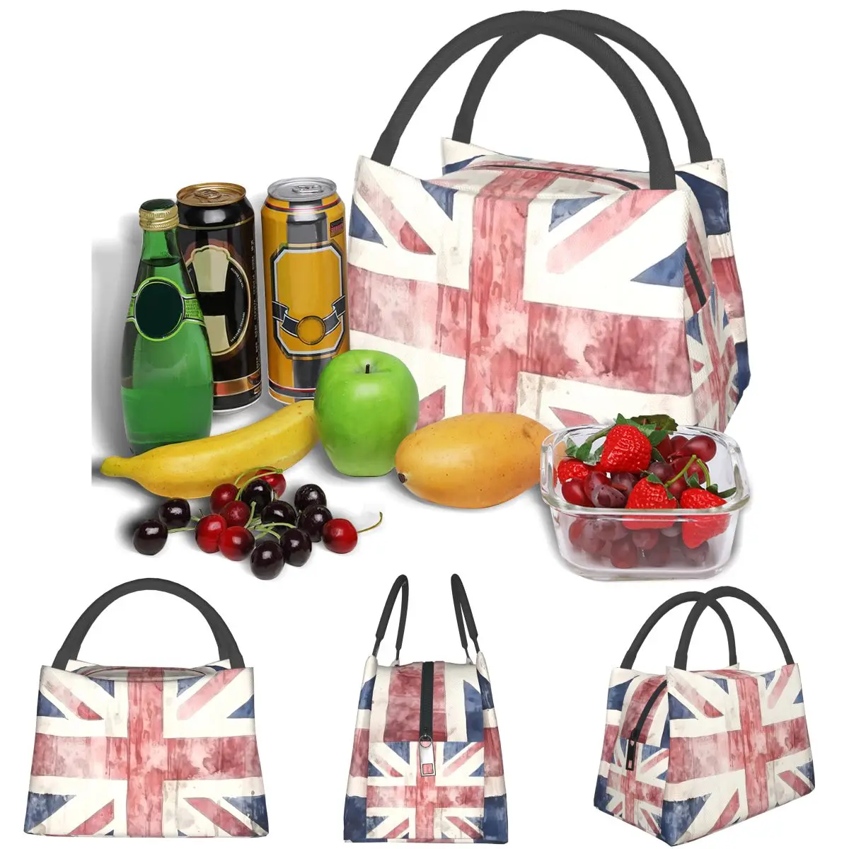 Watercolor Union Jack British Flag Print Lightweight Handheld Insulated Lunch Bag Aluminum Foil Liner for Adults Students Travel