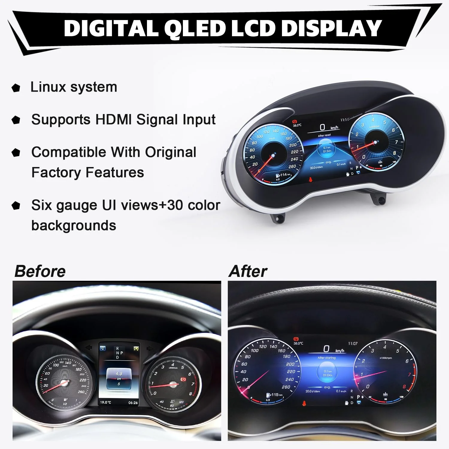 

12.3 LCD Digital Cluster Dashboard For Mercedes Benz C/GLC V205 W205/X253 2015-2021ys NTG 5.0 5.5 Auto Instrument Panel Cockpit