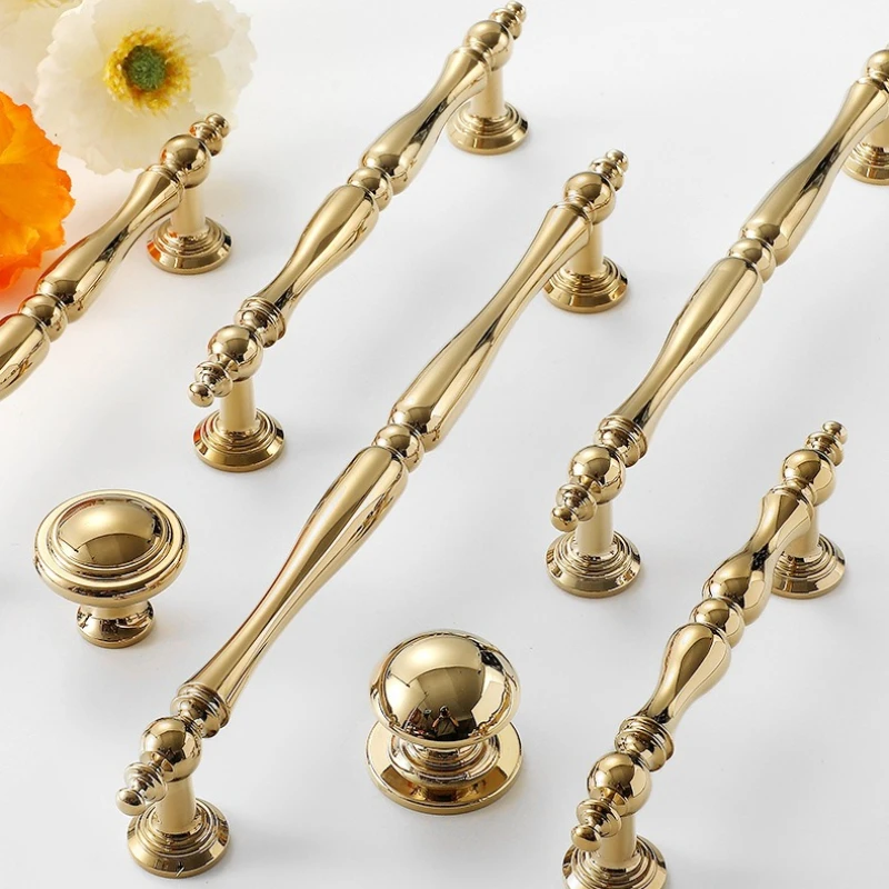 Gold Brass European and American Style Drawer Single Hole Kitchen Cabinet Door Handles French Luxury Pure Copper Wardrobe Handle