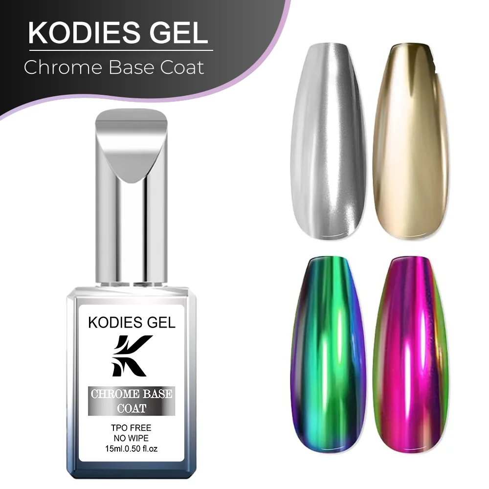 KODIES GEL Przezroczysty Baza Chromowa Metaliczna Baza do Malowania Żelami Efekt Lustra Bez Kleju do Pudru Chromowego Półtrwały Manicure UV Zdobienie Paznokci
