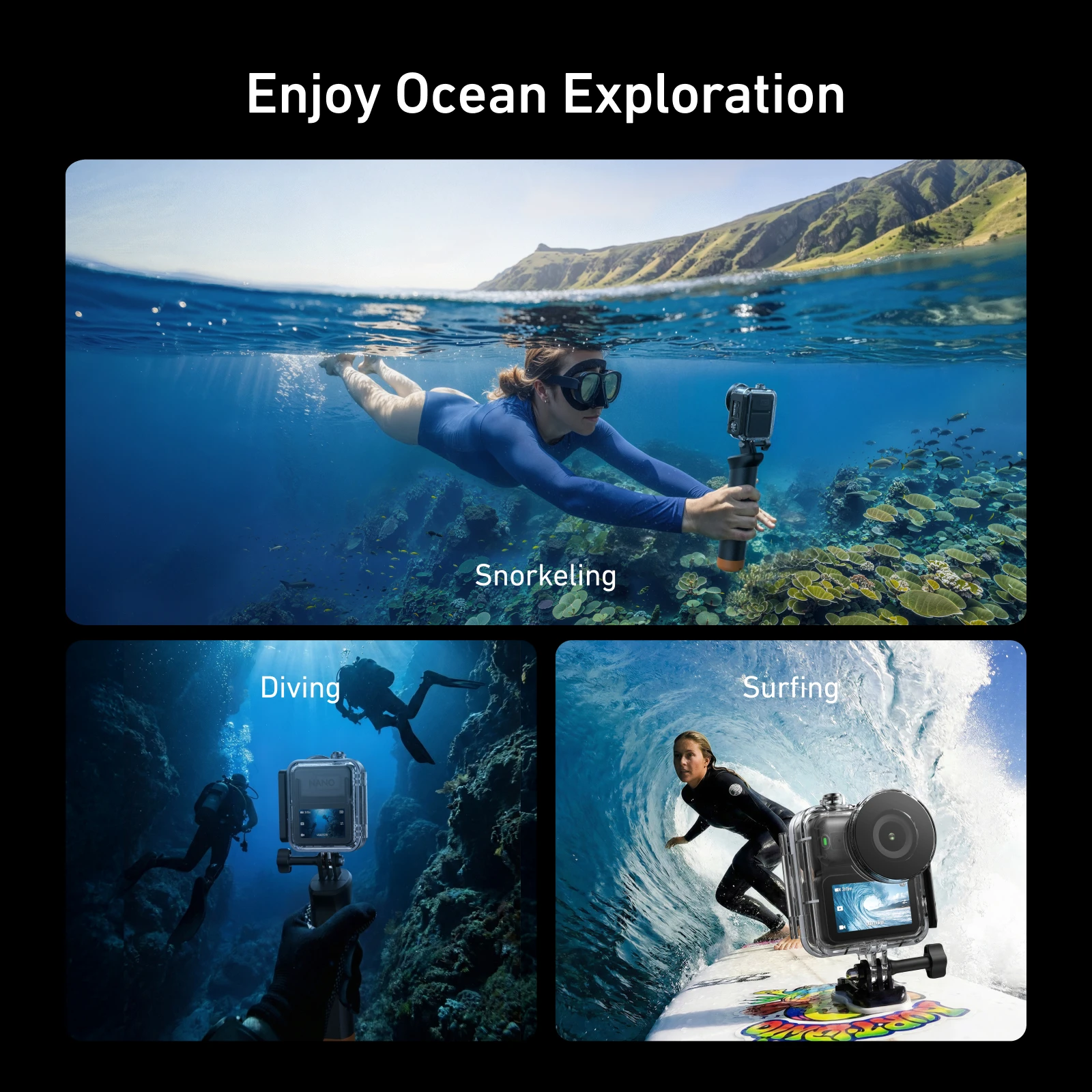 

60M Waterproof Diving Housing for DJI Osmo Nano PC Protective Shell Sports Camera Cover Transparent Tempered Glass Lens