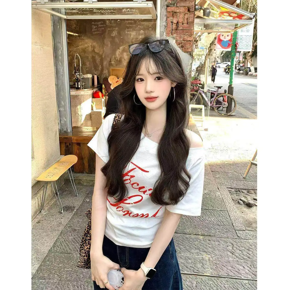 Princess Style plus Size Women's T-Shirt Sleeveless Loose Fit Belly Covering Slimming Shoulder Design Summer Casual Top