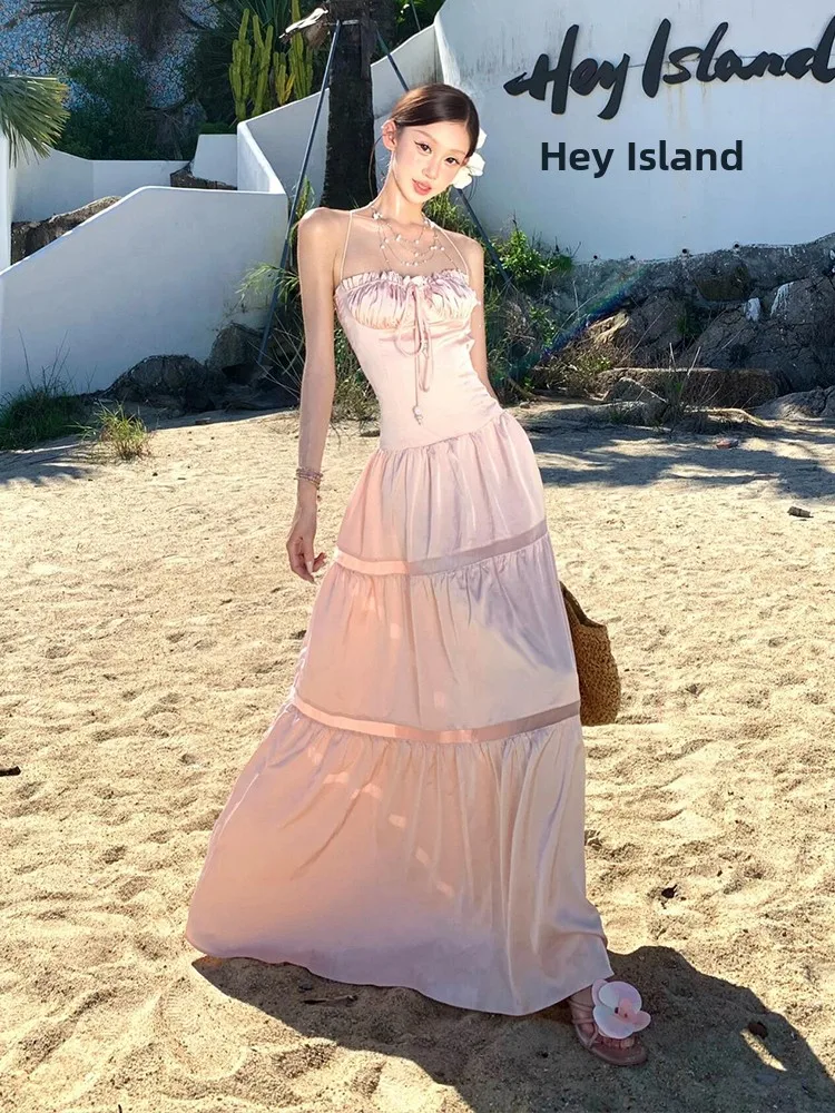 شاطئ Vaion الوردي الساتان تجمع حزام الخصر السفر الدكتور المرأة الصيف عطلة الشاطئ مطابقة قطعة واحدة الدكتور