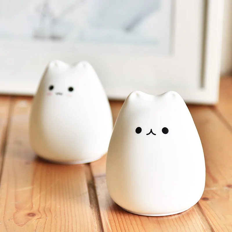 LED Cat Night Light for Kids Soft Silicone Touch Sensor 7 Colors Changing Cartoon Sleeping Lamp for Bedroom Nursery Decoration