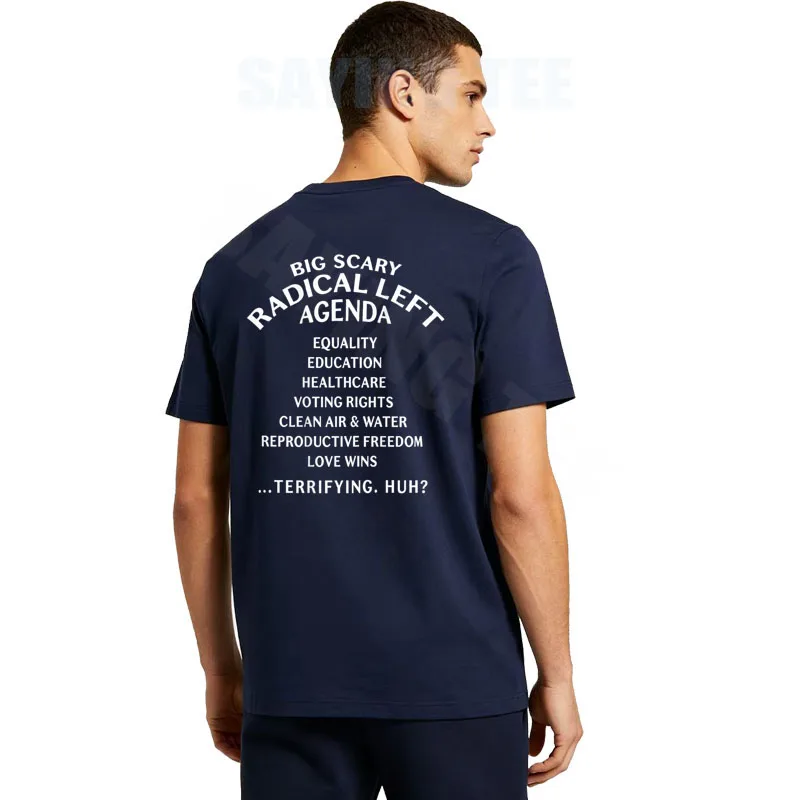 Big Scary Radical Left Agenda Sarkastisches T-Shirt Y2k Lustige Buchstaben Bedrucktes Witziges Spruch-T-Shirt Personalisierte Humor-Streetwear-Kleidung – Detail 4