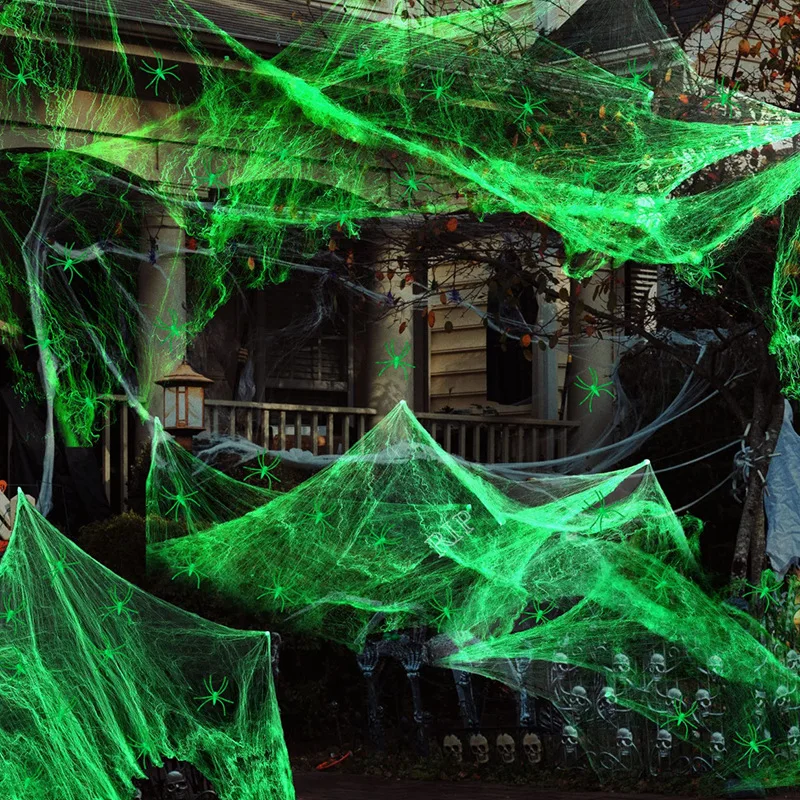 

Halloween Decorations Artificial Spider Web Horror Luminous Stretch Cobwebs Outdoor Halloween Scary Scene Prop Party Accessories