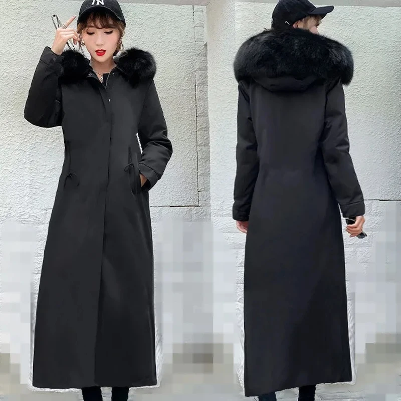 

2024 Winter Big Fur Collar Women Parka Long Snow CoatWool Liner Warm Streetwear Jackets Female Windproof Rainproof Warm Outwear