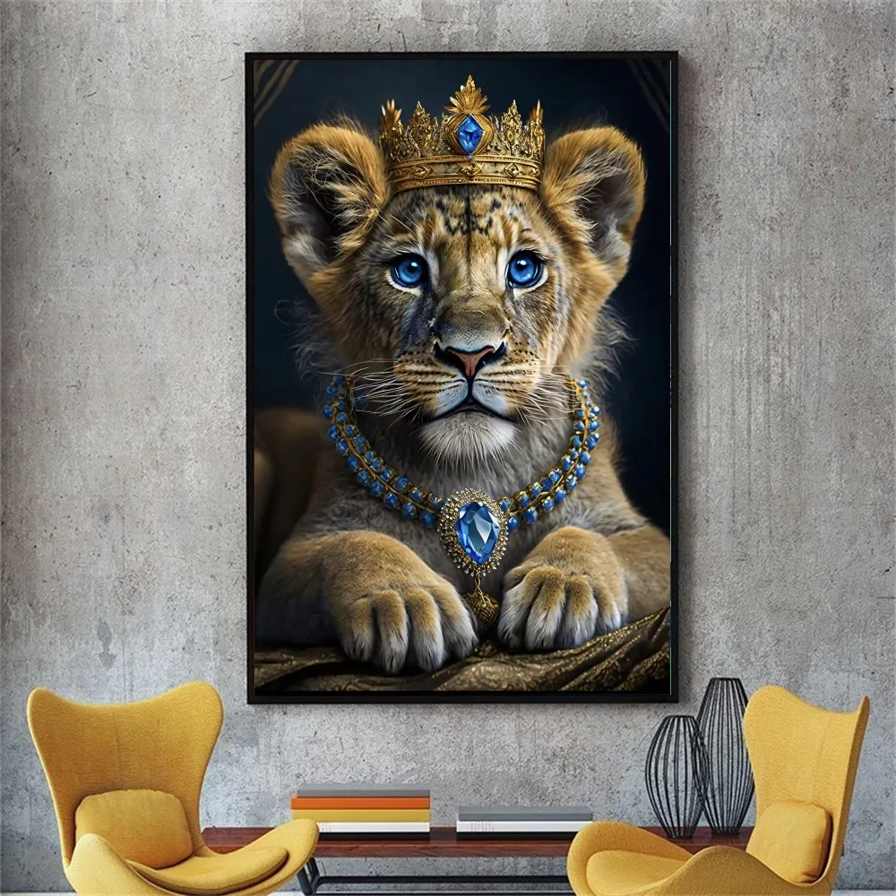 Crown Lion King Queen Poster No Framed Poster Kraft Club Bar Paper Vintage Poster Wall Art Painting Bedroom Study Stickers