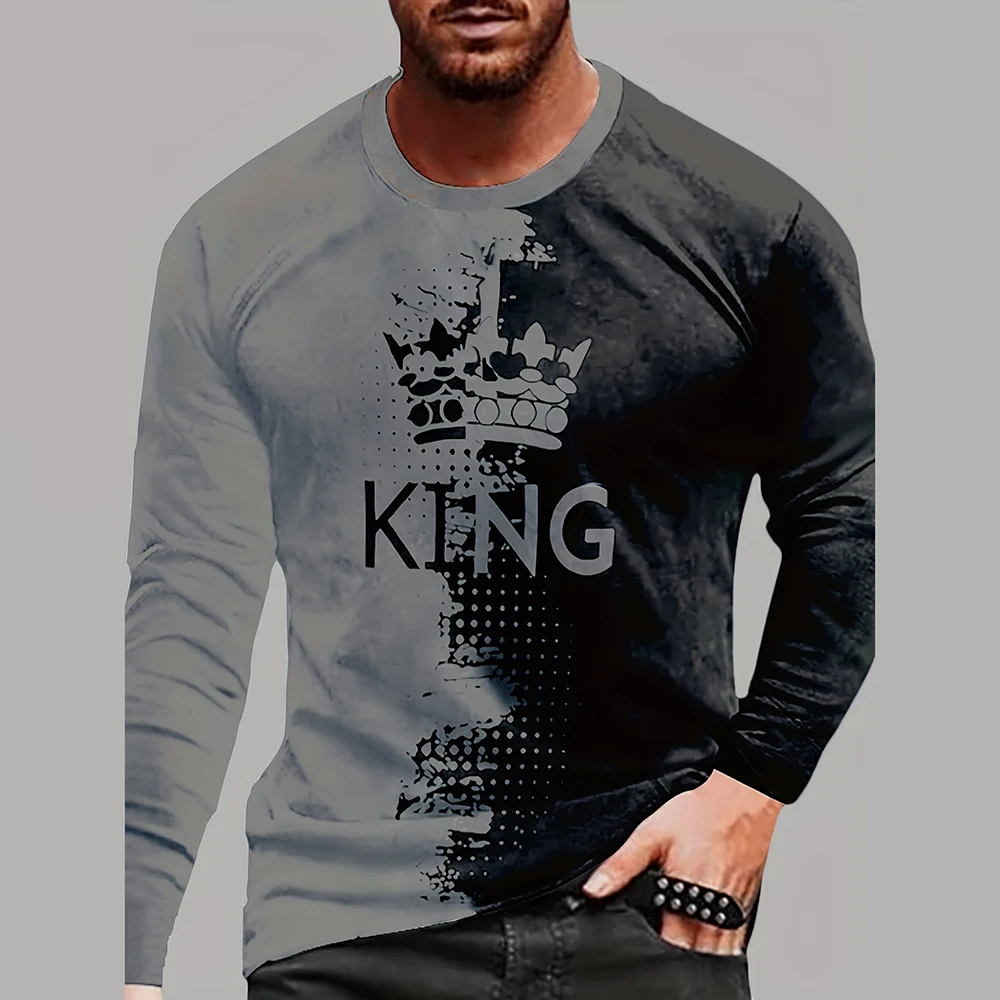 

Vintage King King Printed Summer Men's Round Neck T-Shirt Casual Long Sleeve Oversized T Shirt Fashion Pullover Menswear