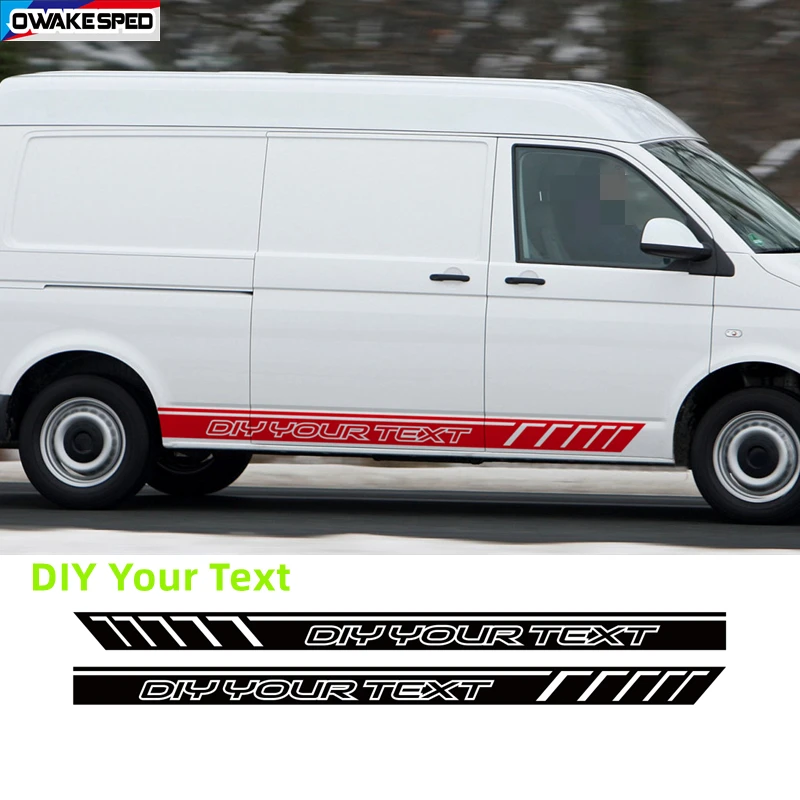 2 pegatinas laterales para puerta de coche con rayas deportivas y texto personalizado para Volkswagen Caravelle Transporter California T4T5T6 Van Camper