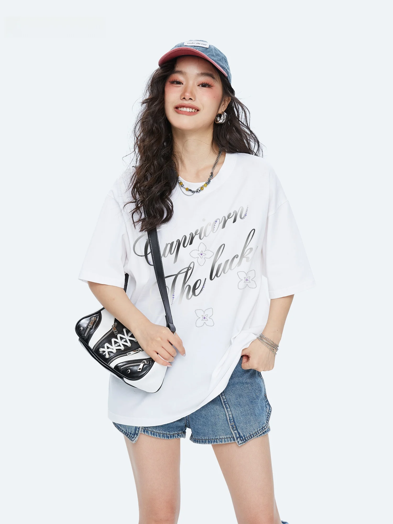 Capricorn Silver Dust Cotton Short Sleeve T-Shirt Women's Loose Fit Street Style Printed Casual Summer Top