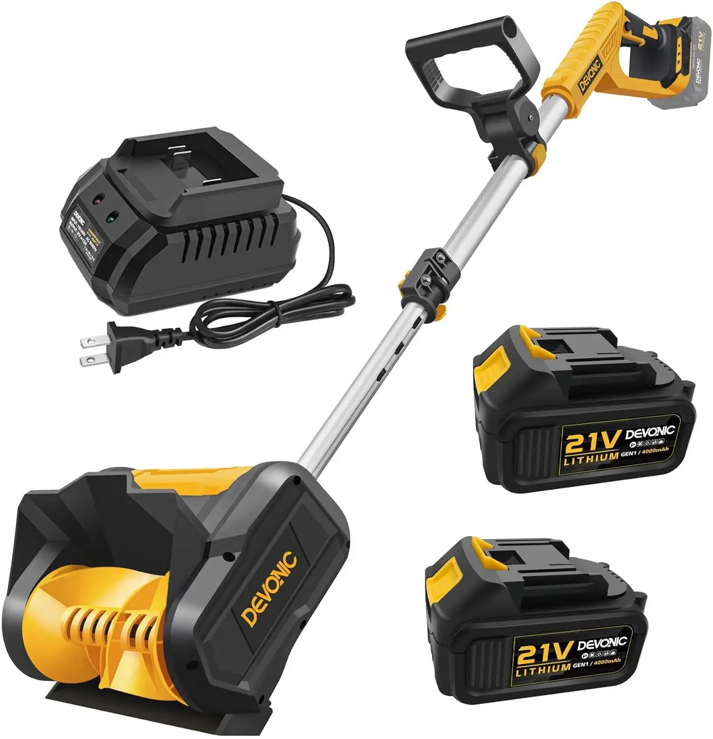 

DEVONIC Аккумуляторная лопата для снега и снегоочиститель 20 В — легкая, регулируемая ручка, телескопическая штанга для быстрого подъездной дороги, тротуара, па