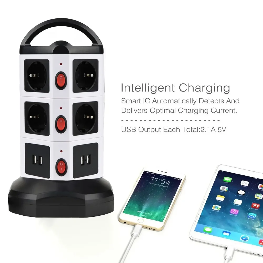 Melery Tower Steckdosen leiste vertikale Steckdosen EU-Steckdosen USB-Anschlüsse individuell Schalter 1,8 m einziehbares Verlängerung kabel