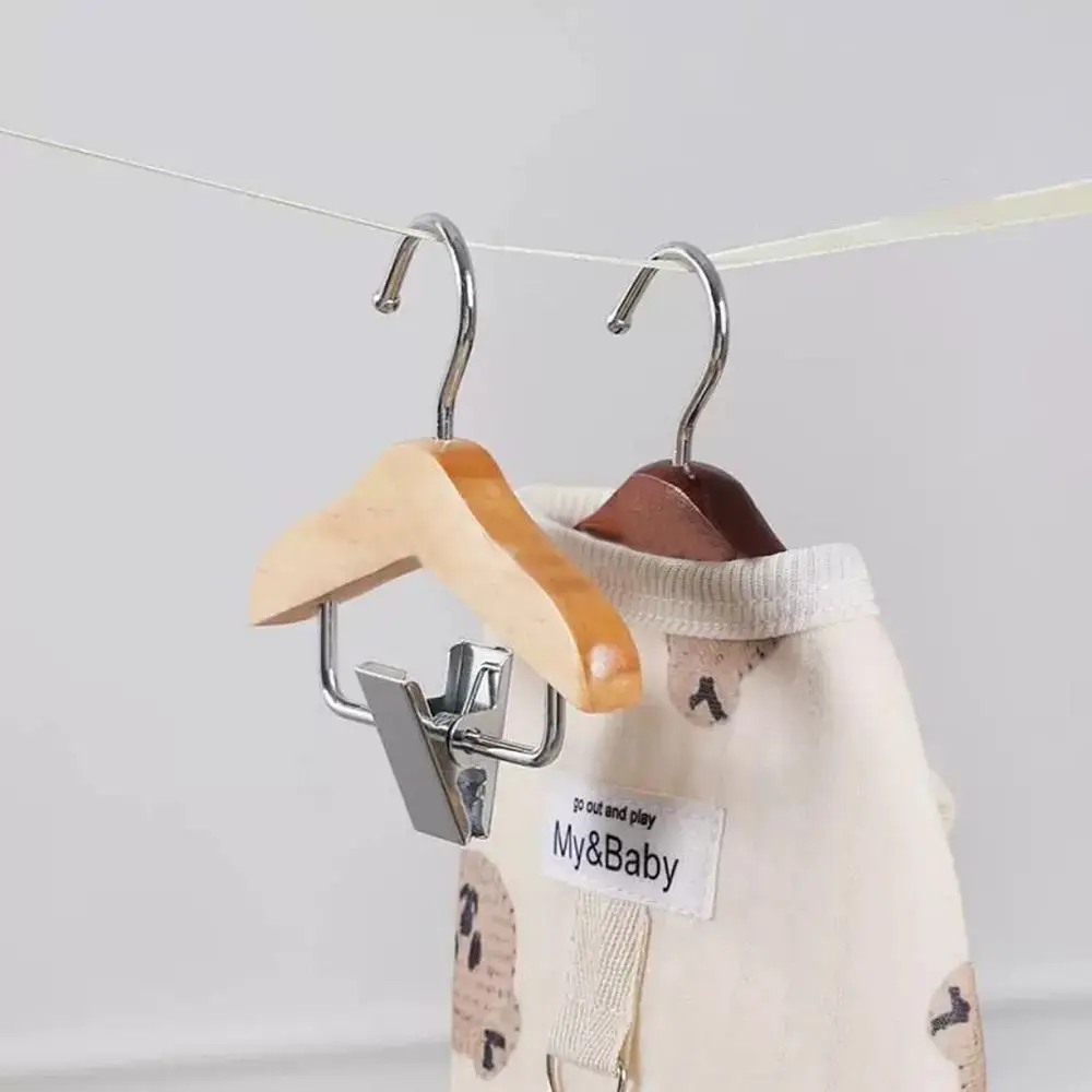 Portable Solid Wood Hanger with Clip Anti Slip Pet Clothes Hook Mini Hanger