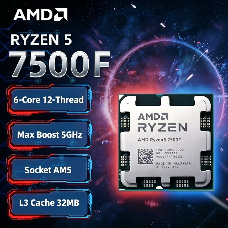

AMD R5 7500F Ryzen 5 7500F Unlocked Overclocking PBO 6 Core 12 Thread 5.0GHz 32MB Cache AM5 Desktop Gaming CPU