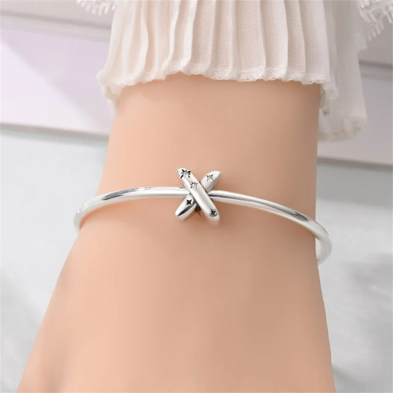 S925 فضة 26 حرف A-Z الأبجدية خرز تميمة صالح الأصلي الإسورة سوار قلادة قلادة مجوهرات اكسسوارات صنع