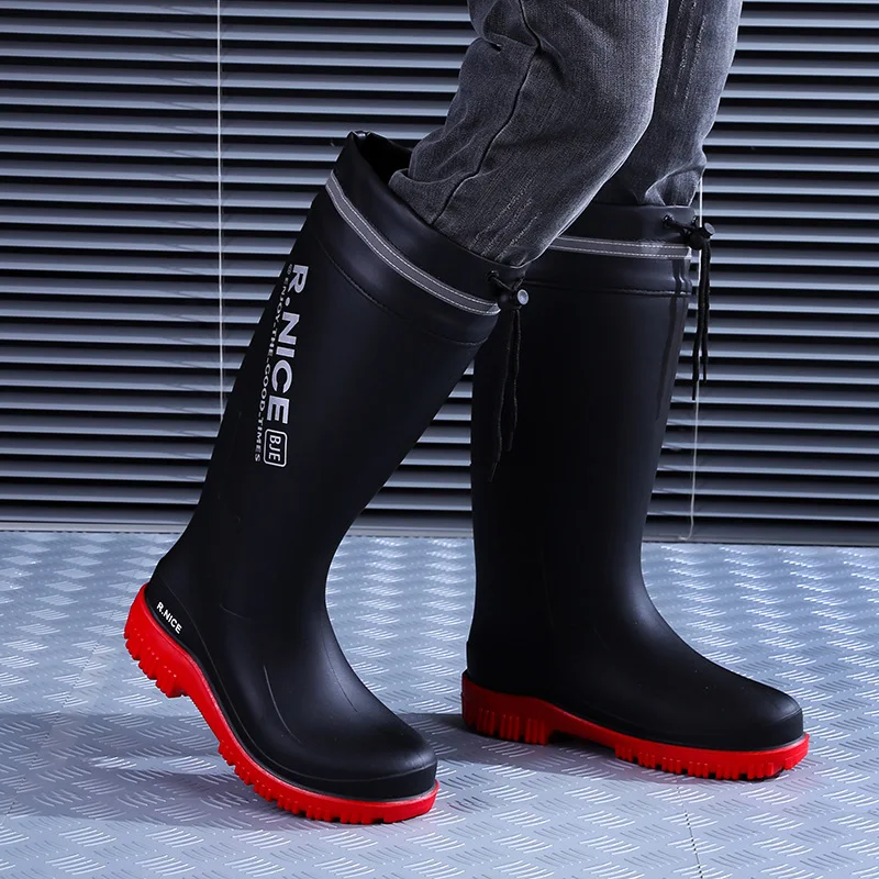 Mens Waterproof Rain Shoes Fishing Boots Outdoor High Tube Non-slip Thick Sole Rubber Wading Water Work Shoes Winter Snow Boots