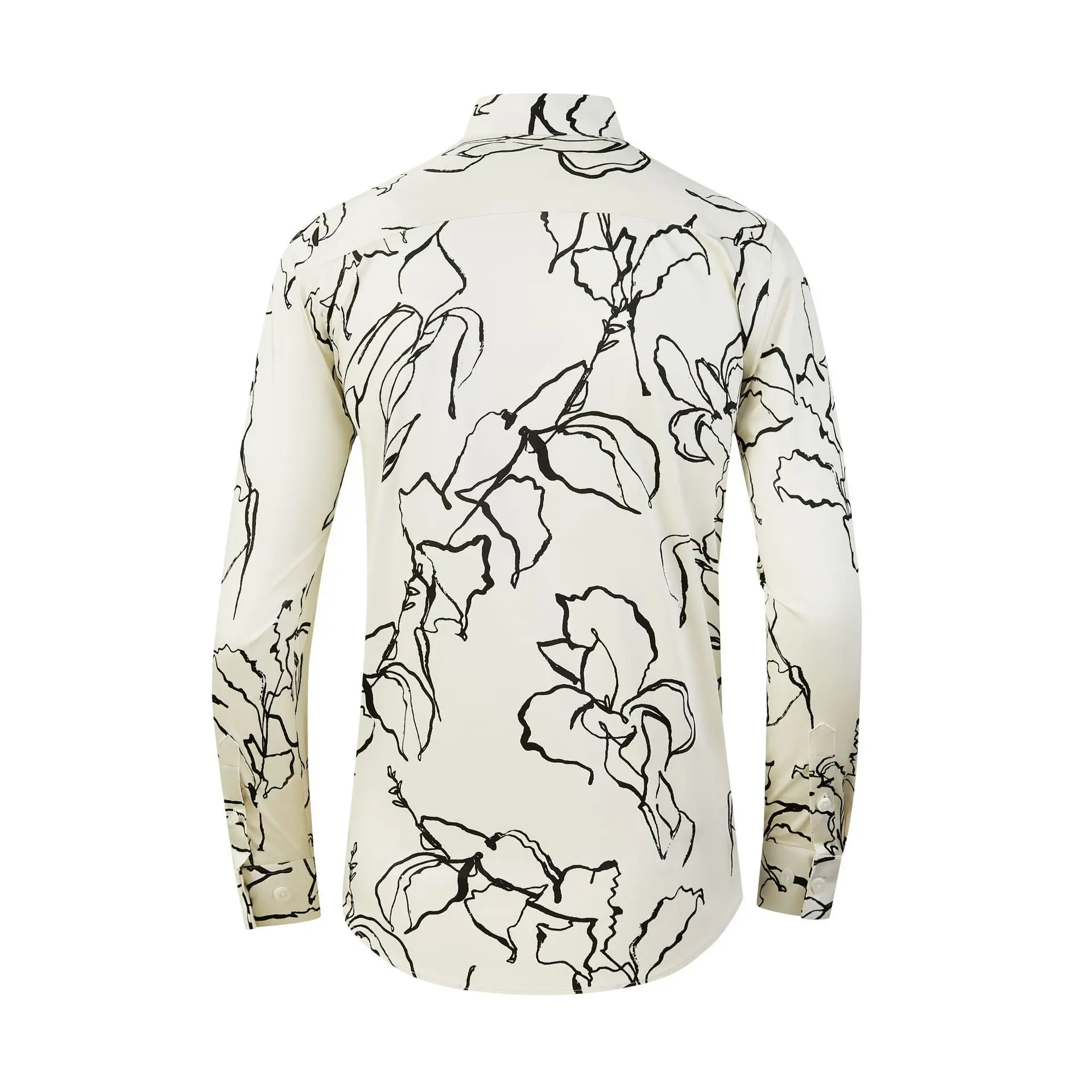 Autumn new hand drawn rose line digital printing high-end long sleeved men's shirt design versatile top