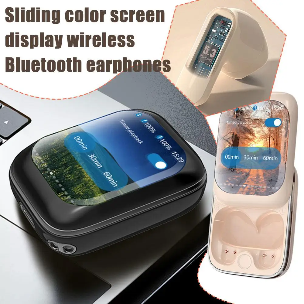 Smart LED Touch Screen Slider Wireless Bluetooth Headset Color Screen Display Noise Reduction Game Mode Switch